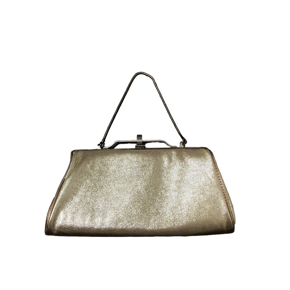 Vintage Wearwell Metallic Gold Faux Leather Clutch Bag Handbag